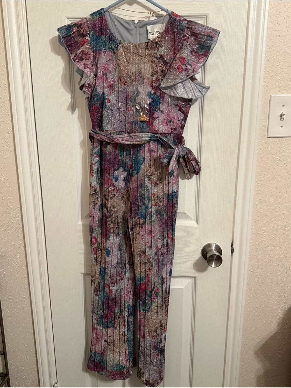 Rare Editions Floral Ruffle-Sleeve Jumpsuit in Multicolor kids 8 NWOT
